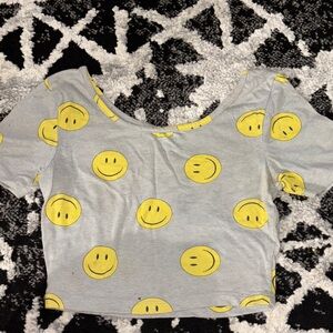 Gray Crop Top with Yellow Smiley Faces